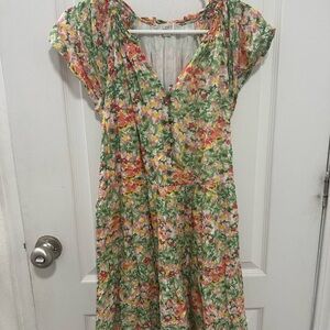 LOFT Multicolor Floral V-Neck Midi Dress